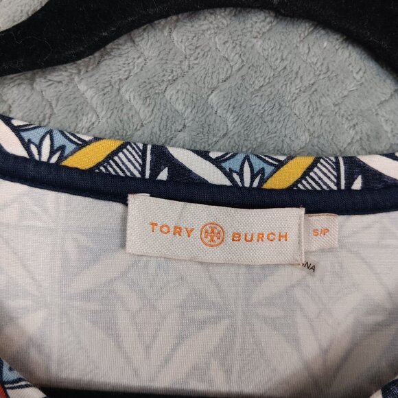 TORY BURCH  Multicolor Geometric Print Ponte Cropped Shirt Small  Short Sleeve - Picture 3 of 6